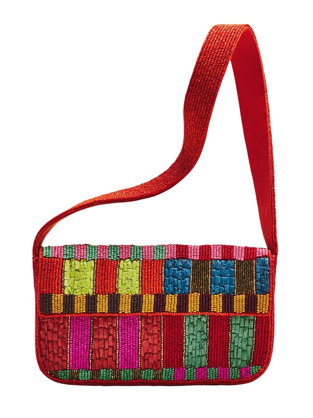 Anthropologie Multicolor Beaded Crossbody with Red Strap